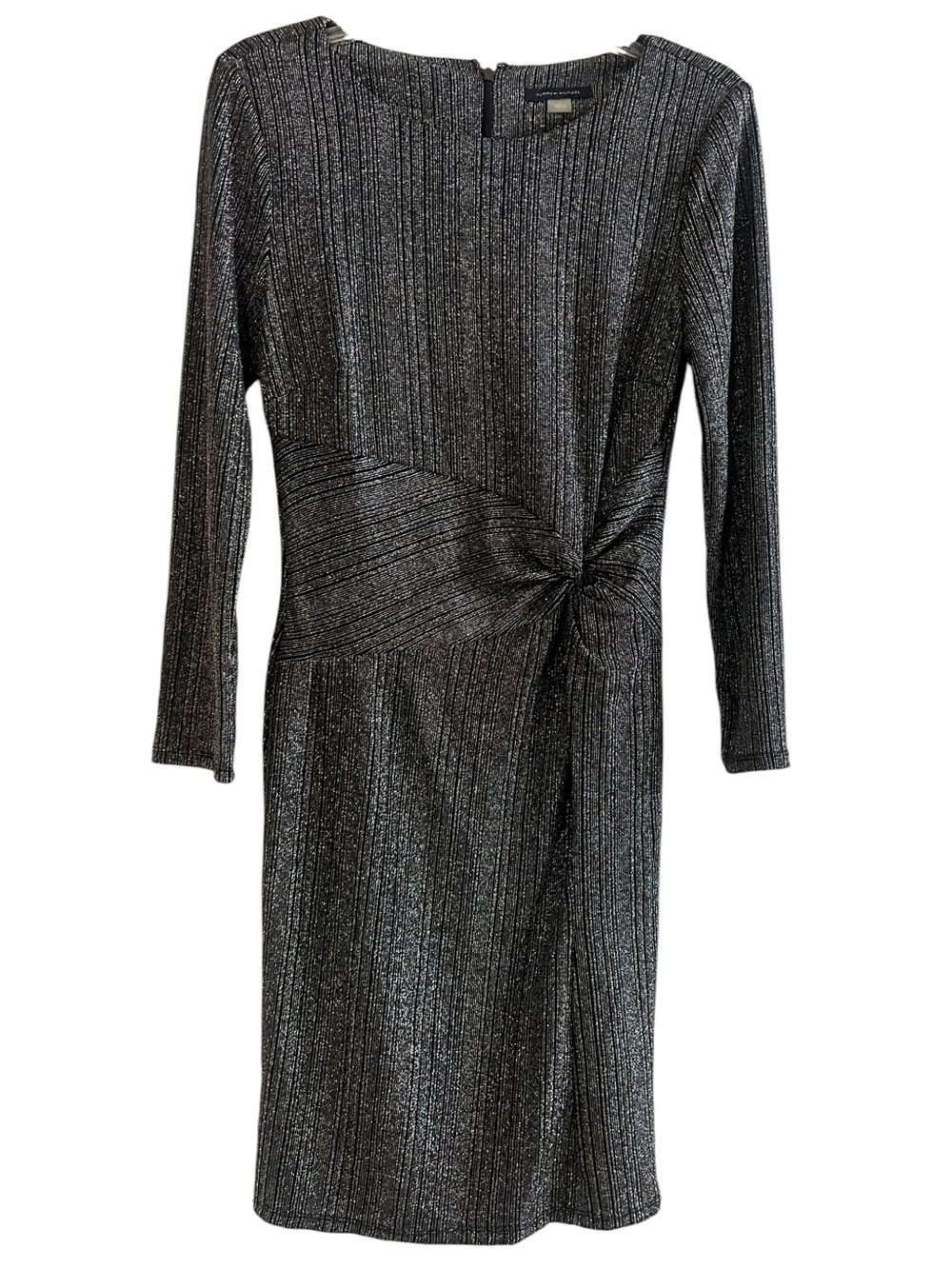 Tommy Hilfiger Silver-Black Long Sleeve Knot-Front Sheath Dress Size 6